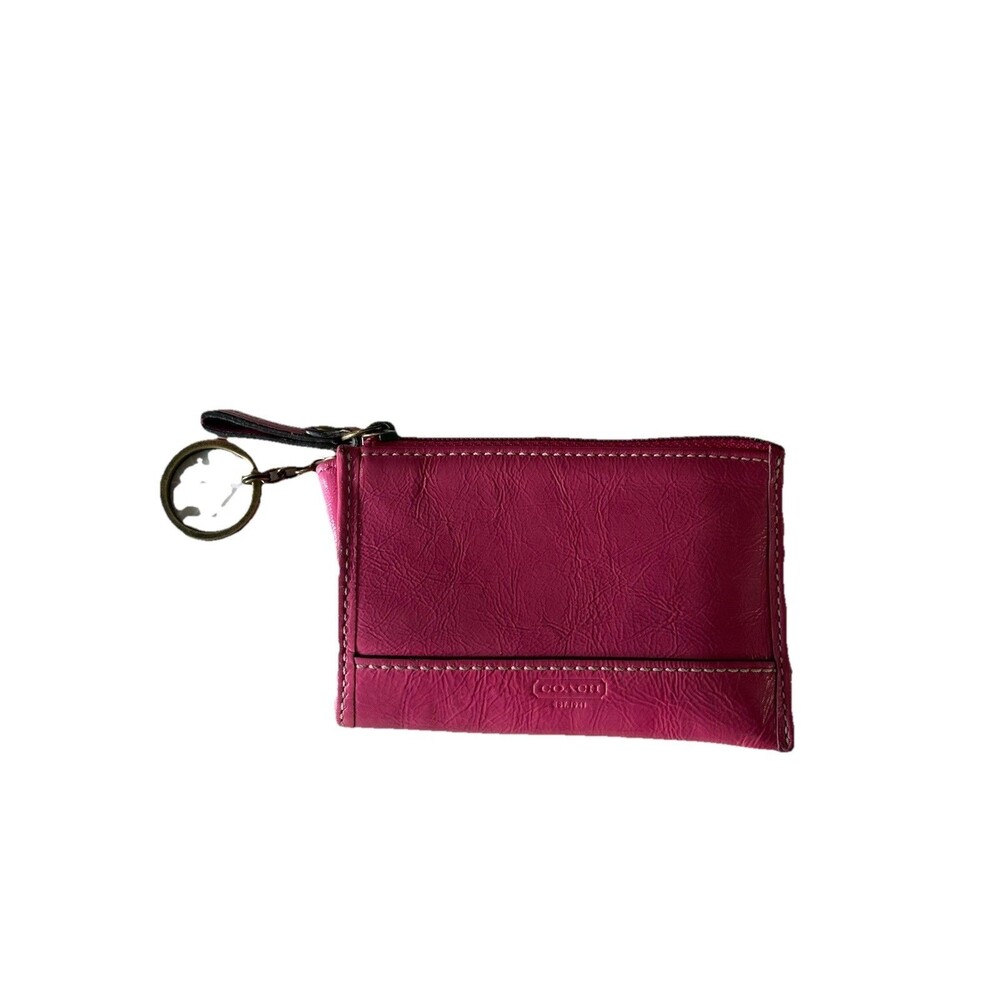 Coach Pink Leather Coin Purse Mini Bag Keychain Zip Accessory Small